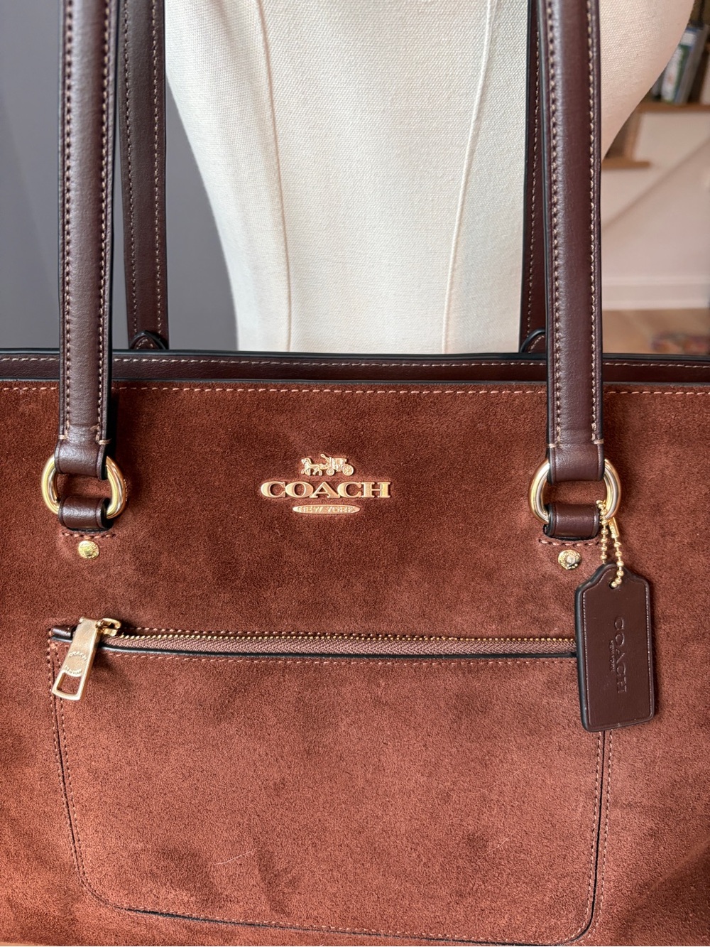 Coach Station Tote Bag Vintage Brown Suede Leather Large Shoulder Bag NWOT - Picture 2 of 10